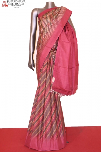 Handloom Printed Tussar Silk Saree